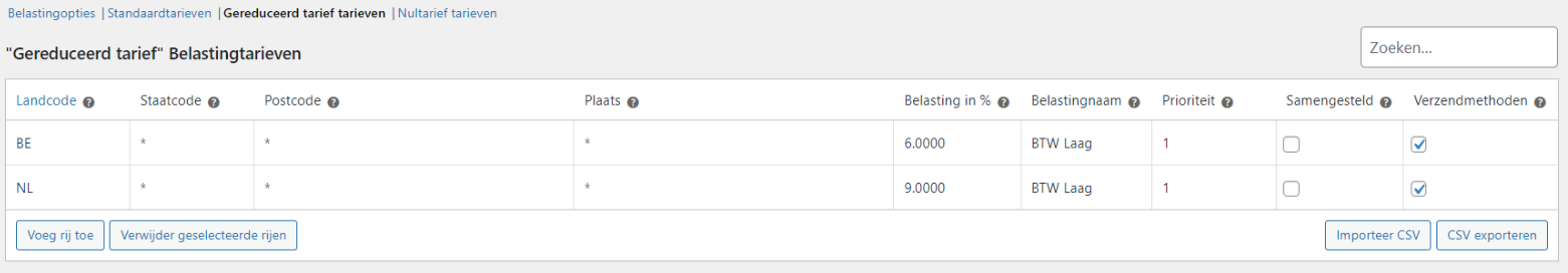 belastingtarieven toevoegen