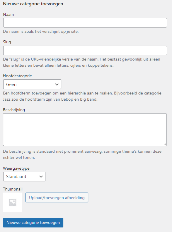 nieuwe categorie toevoegen