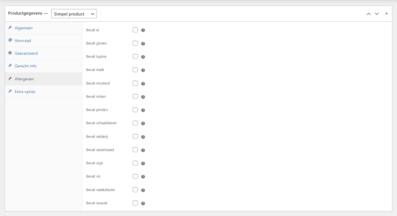 productgegevens allergenen