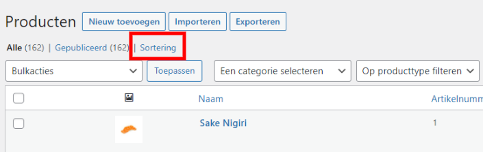 sorteren inschakelen