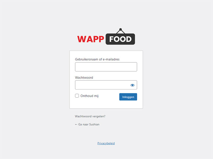 wappfood inlogscherm