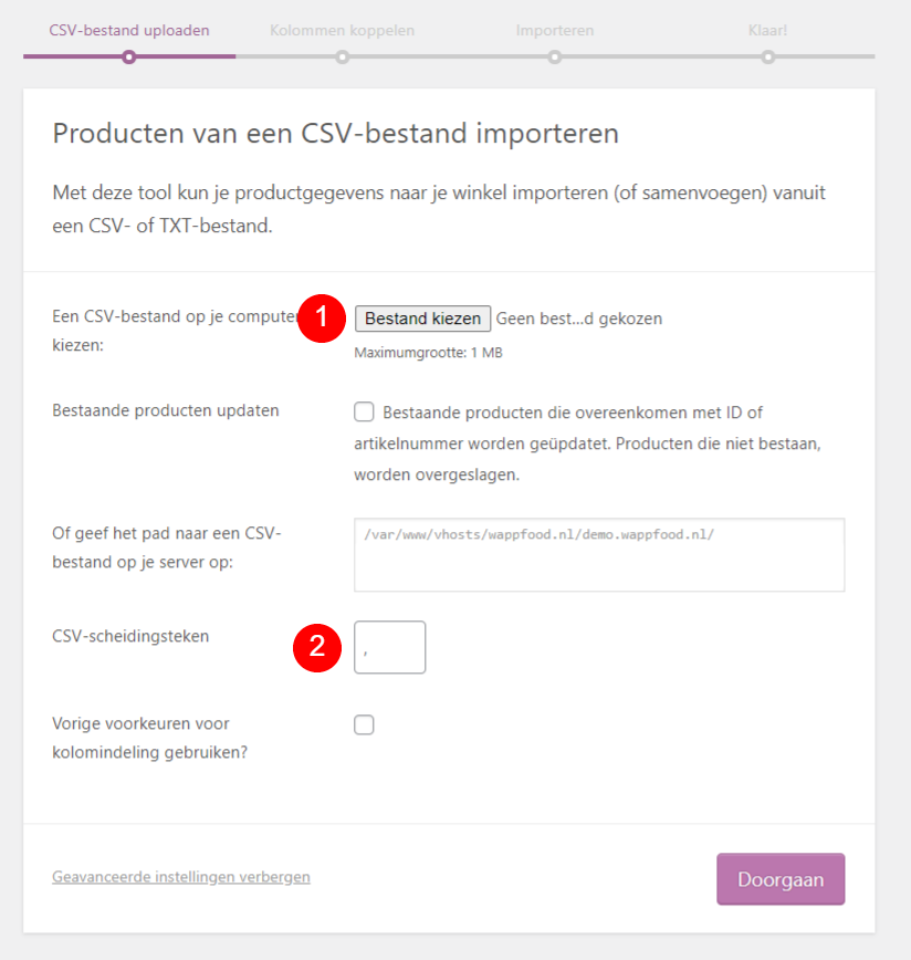 csv bestand uploaden